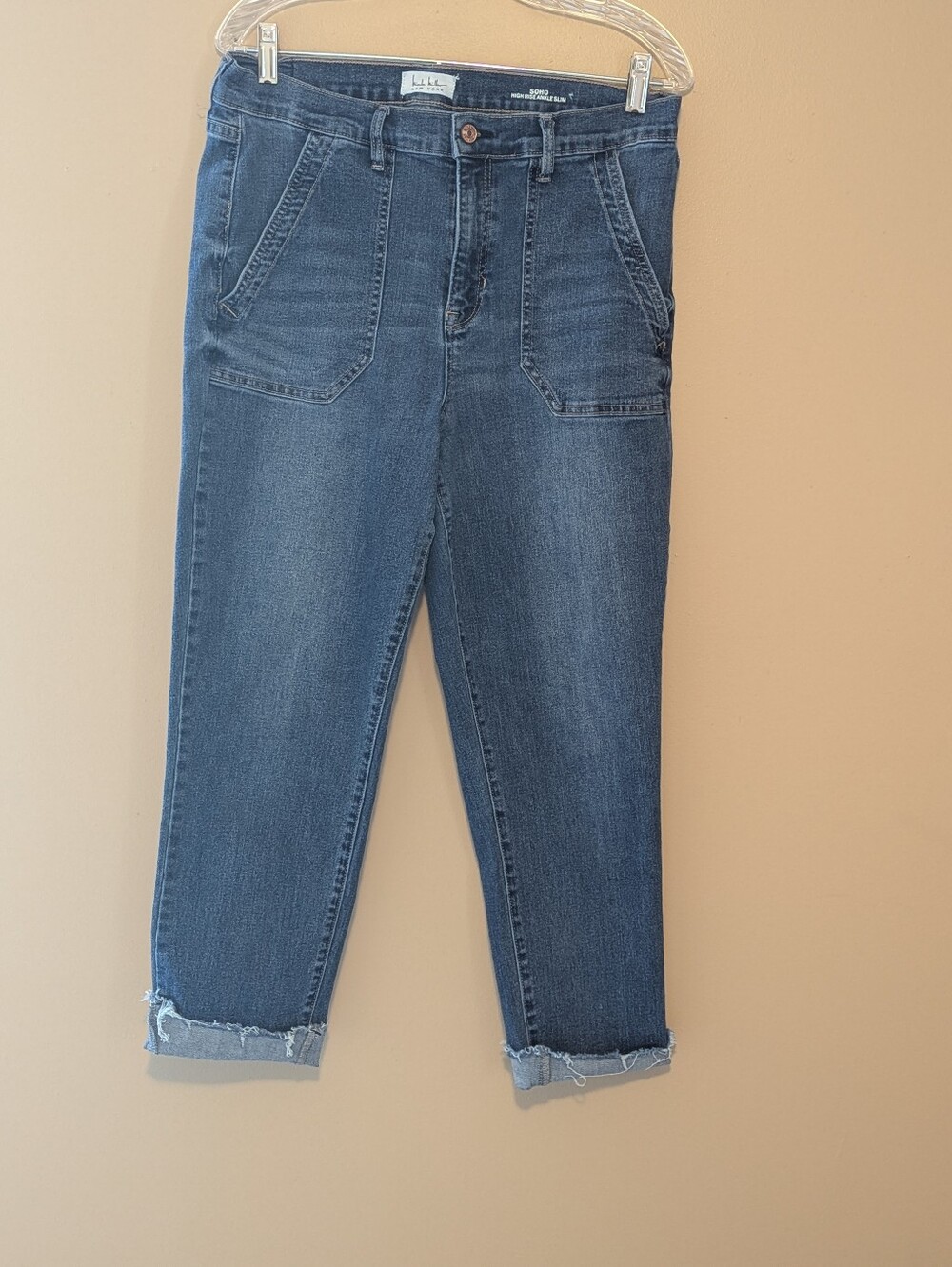 Nicole Miller Blue High-Rise Cropped Jeans with Raw Hem